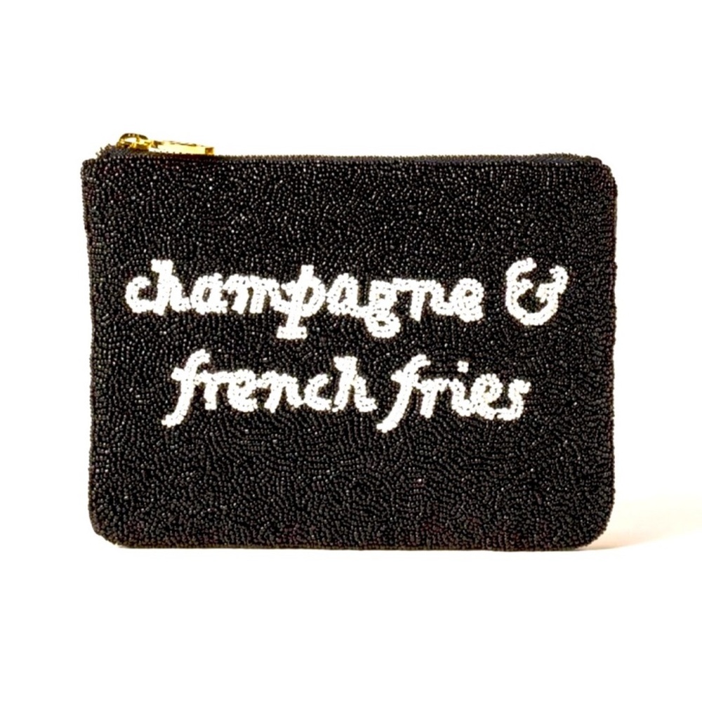 Champagne & French Fries Black & White Beaded Clutch Kate Spade NY x Target, New